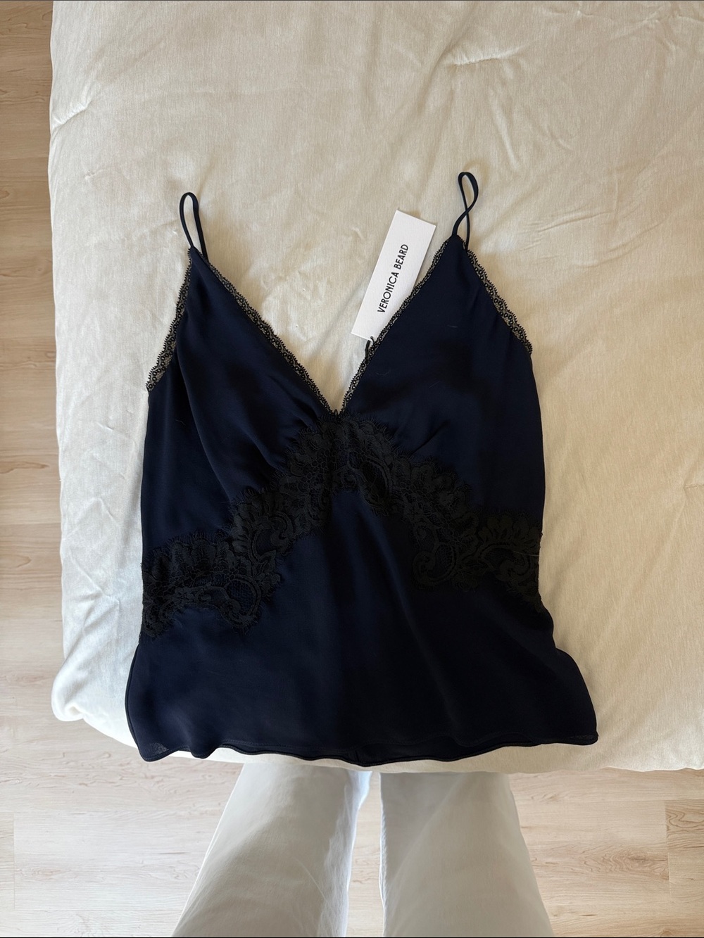 Veronica Beard Black Lace-Trim Silk Cami